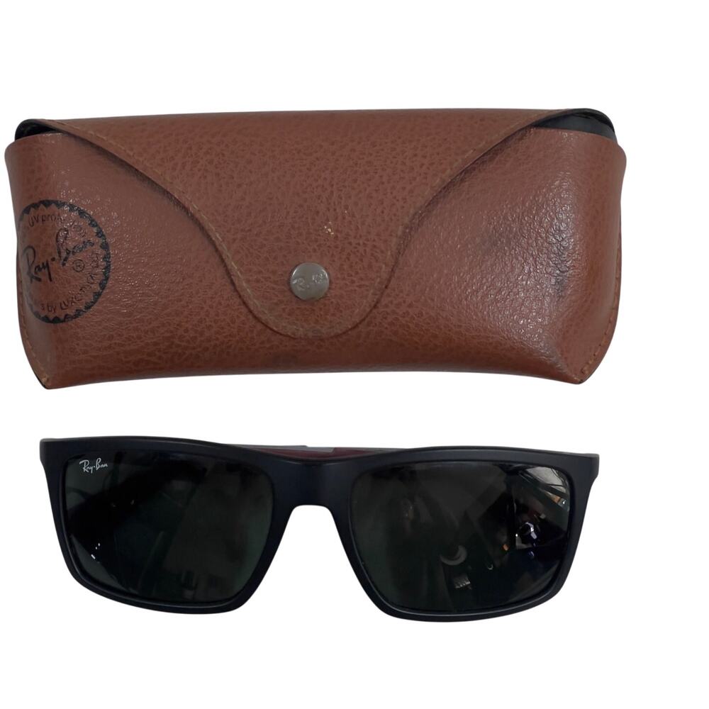 Ray-Ban RB4228 Black Matte Frame Sunglasses Leather Case Rust Colored Arms